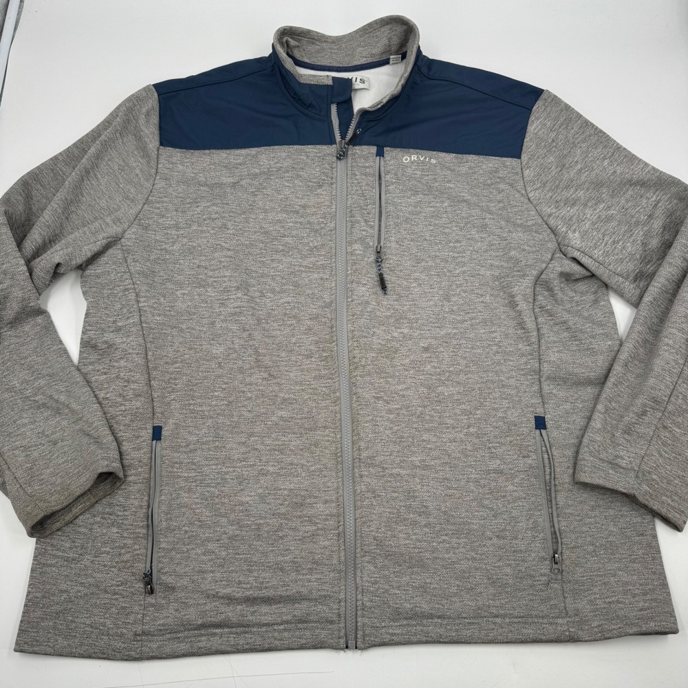 ORVIS Classic Collection Full Zip Jacket Mens XXL Navy Blue Heathered Fleece